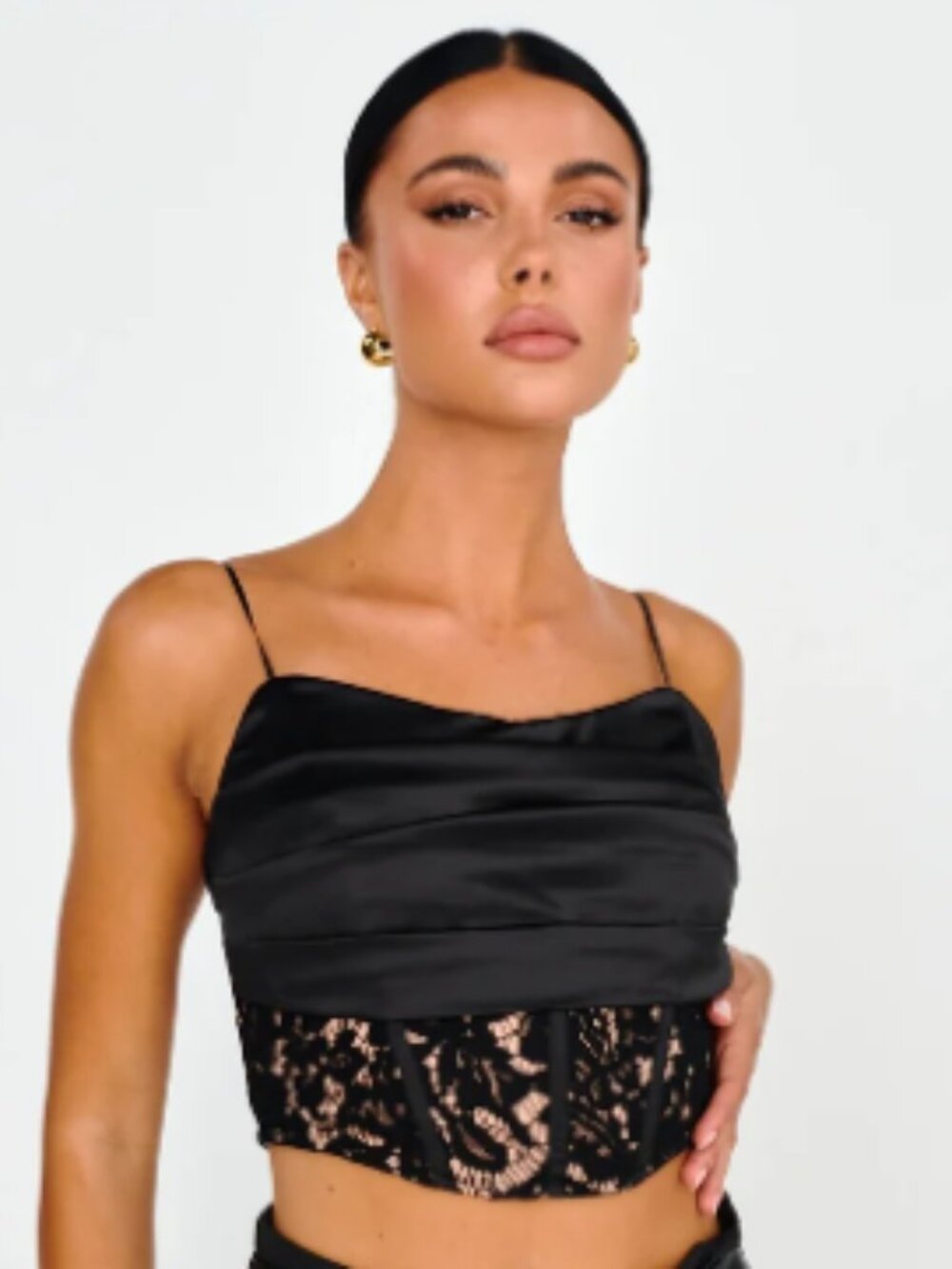 Black Satin and Lace Crop Top